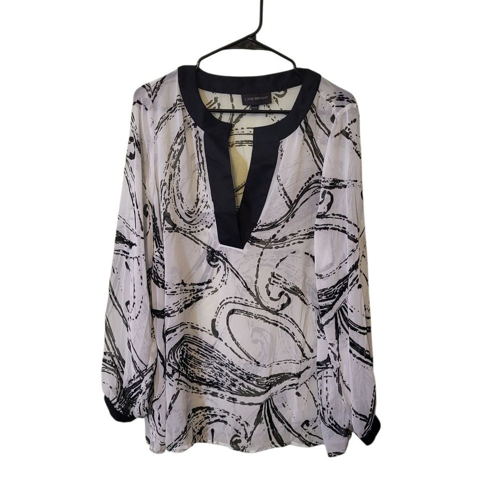 #76 Lane Bryant Sheer Black and White Swirl Blouse, Plus Size 14/16